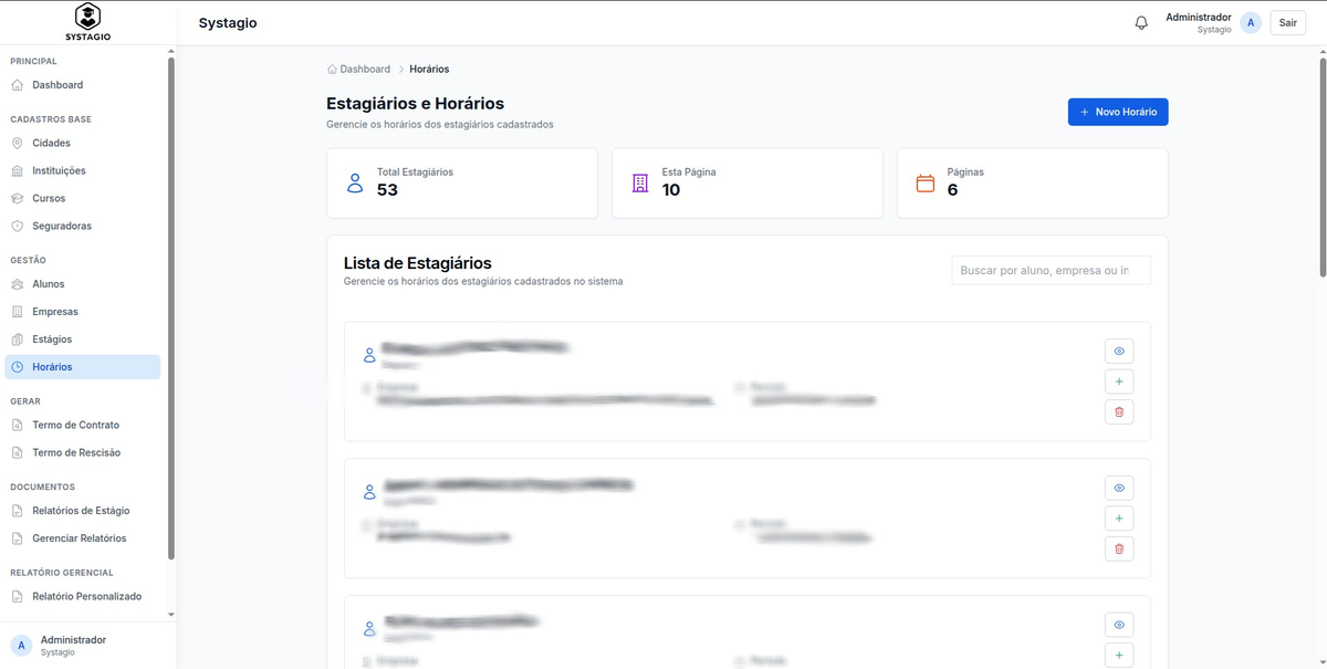 Systagio — horários